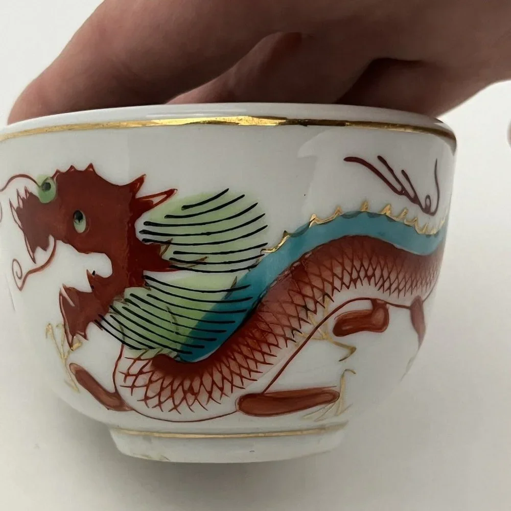 Made In Japan Painted Dragon Restaurant Ware Used Sake Cup Bowl - Picture 5 of 16